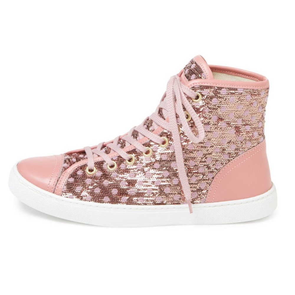 RED(V) Pink leather polka dot high‎ tops
